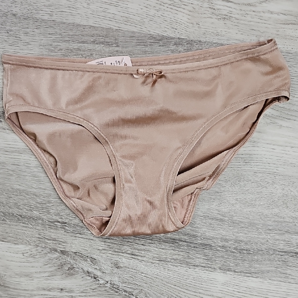 Victoria's Secret Tan Satin Panties NWT Angels Small Wide Side Bikini